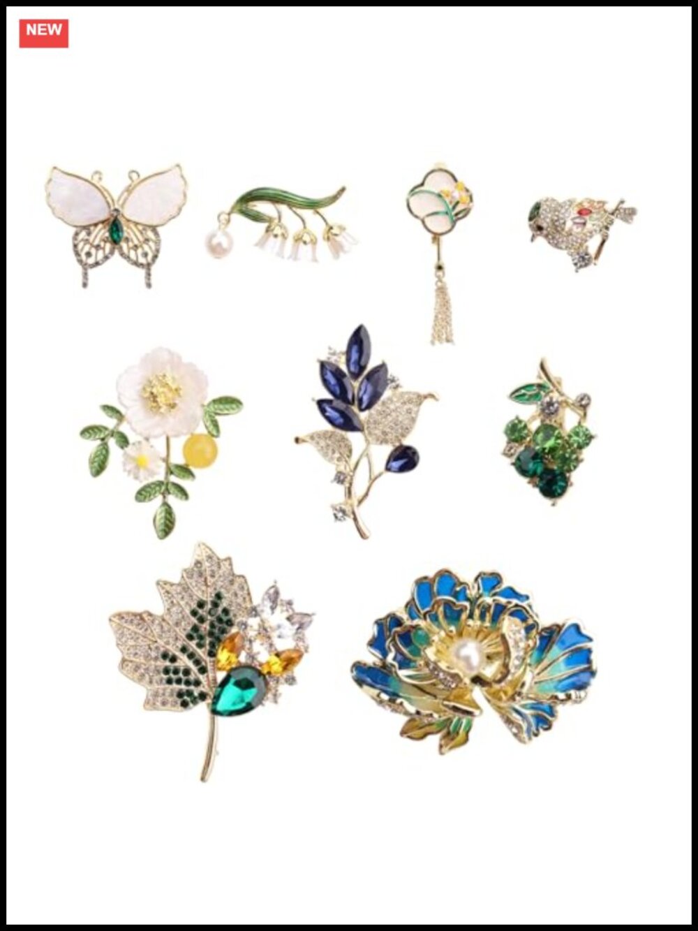 Rhinestone Brooches & Pins for Women Vintage Crystal Brooch Set 9 Pcs Floral